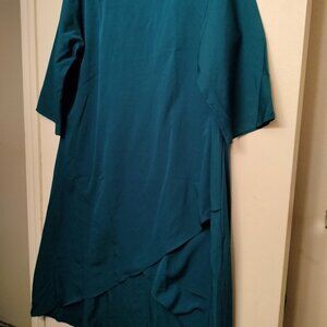 Teal Blue Asymmetrical Hem Tunic Dress 3X Boutique Fantasy Three Quarter Sleeve